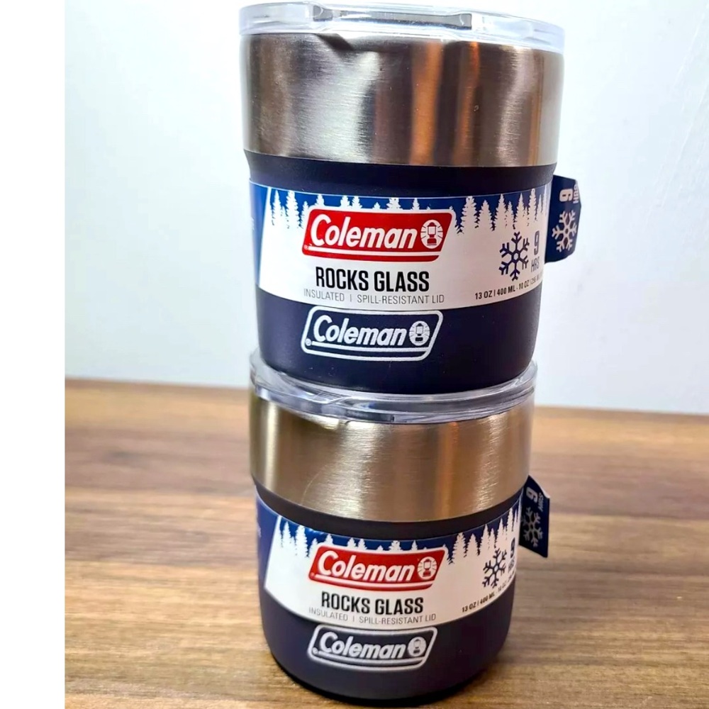 Set Of 2 Coleman Sundowner Insulated Stainless Steel Rocks Glass 13 Ounce Blue